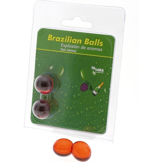 2 BRAZILIAN BALLS EXPLOSION DE AROMAS GEL INTIMO DE AROMA FRESA Y CHAMPÁN GEL INTIMO