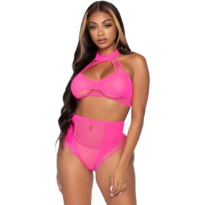 LEG AVENUE TOP CORTO Y BRAGRUITA ALTA - NEON ROSA